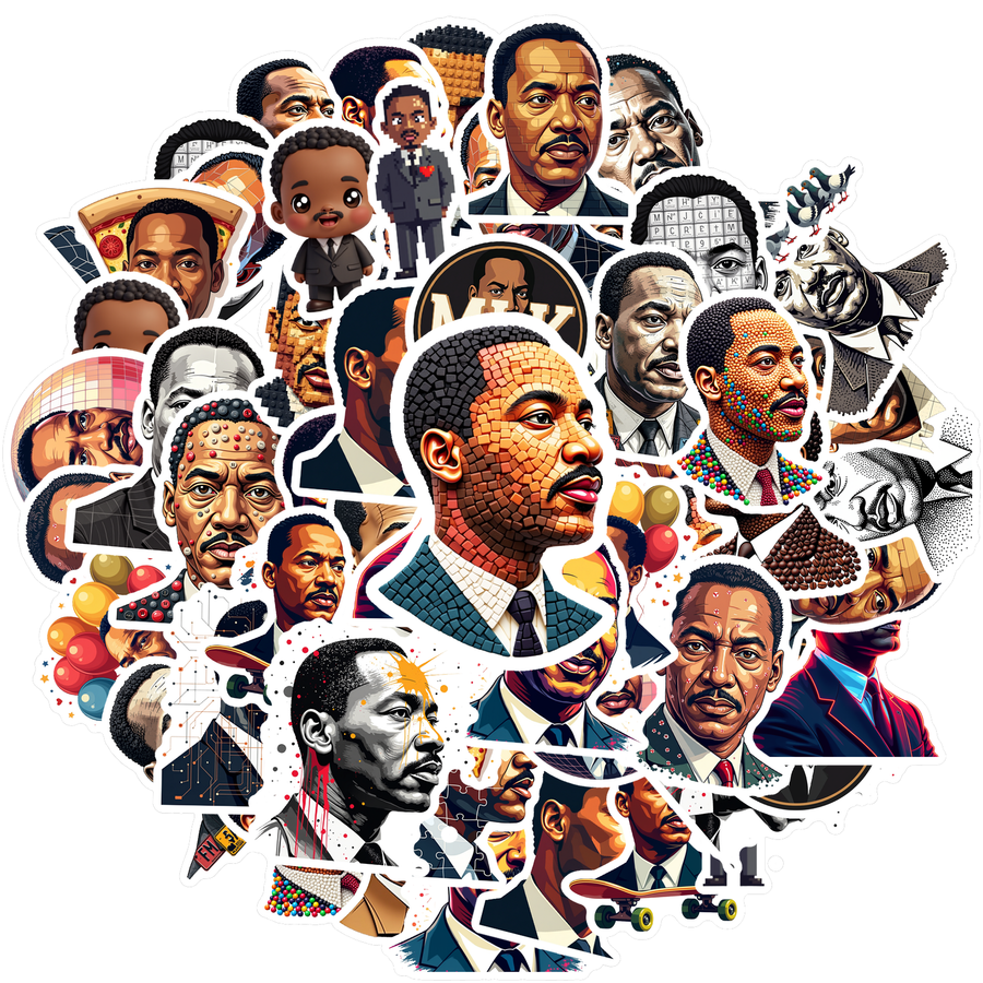 Theme Stickers, Waterproof Martin Luther King Jr Theme Sticker for Water Bottle Cases Planner Skateboard Luggage Helmet Party Favor Decor, Ideal for Adults Teens Teacher Rewards realistic Martin Luther King Jr