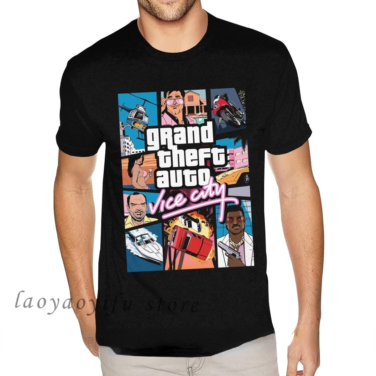 Trò Chơi Grand Theft Auto Vice City T Áo Sơ Mi GTA Đồ Họa Áo Phông Áo Sơ Mi Mens đồ họa đơn giản Quá Khổ T Áo Sơ Mi Ropa Hombre Camisetas