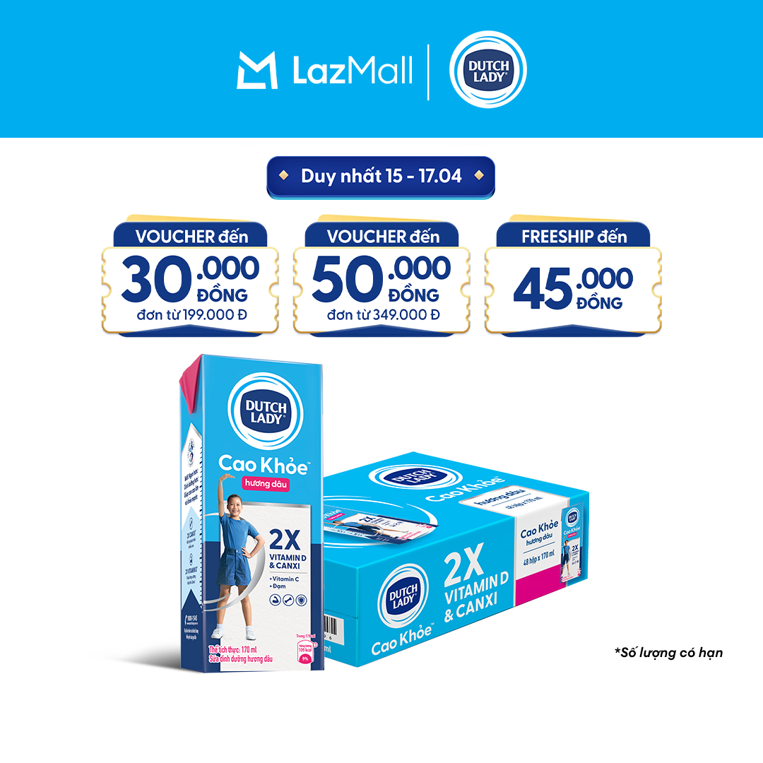 Thùng 48 Hộp Sữa Dutch Lady Cô Gái Hà Lan Cao Khỏe Hương Dâu 170ml (48x170ml)