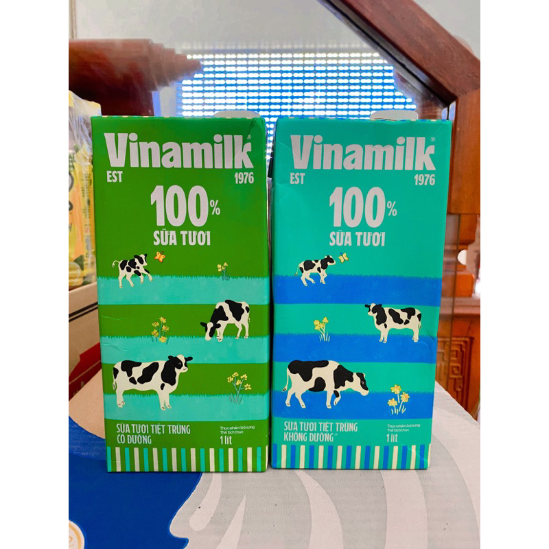 Sữa tươi tiệt trùng Vinamilk 100% có đường mẫu mới - Hộp giấy 1L Vinamilk 1L có đường