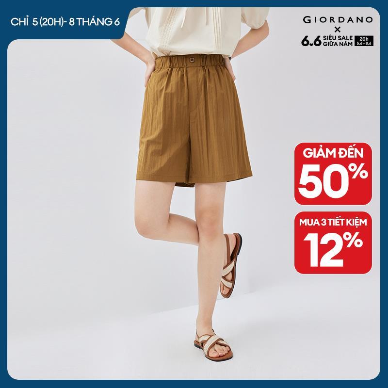 GIORDANO Nữ Quần short giả nút cài quần quần short thoải mái cạp chun túi chéo thời trang mùa hè quần short thường ngày 13405226