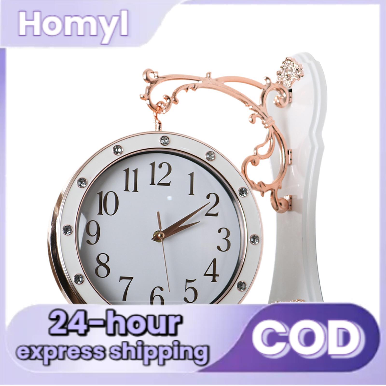 Double Sided Wall Mounted Clock Station Clock Silent Retro Design Dial Diameter 7.68inch for Office Porch Hallway Garden Home