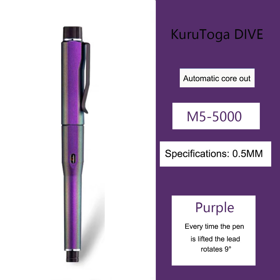 PLOVIKT Snacks | Uni Kurutoga Dive M5-5000 Mechanical Pencil Rotation Core Auto Kuru Toga Upgraded Technology 0.5mm Draft Writing Draw Pen Gift