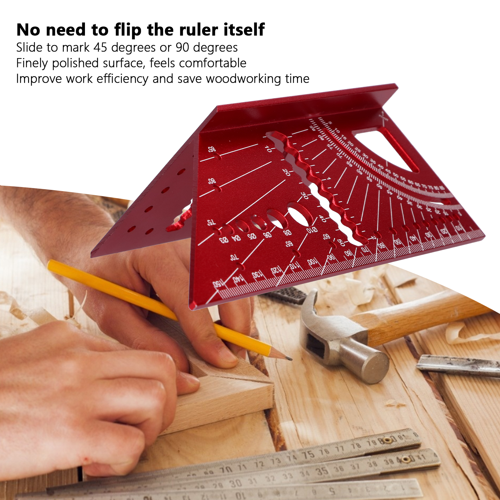 Aluminum Alloy Woodworking Square Ruler - 45/90 Degree Angle Tool With Slide, Drill Guide, For Accurate Measuring