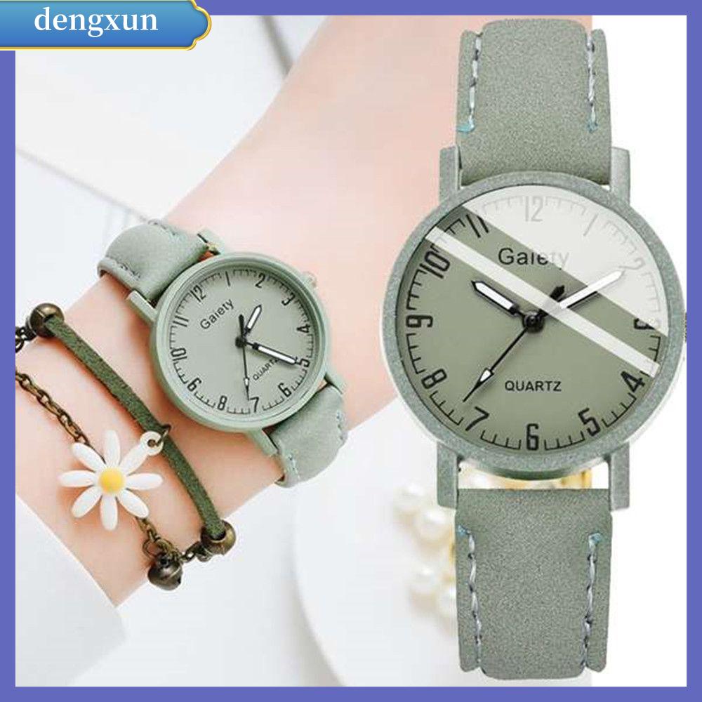 DENGXUN Thời trang Nữ Da Quartz Bộ đồng hồ đeo tay Đồng hồ nữ Đồng hồ đeo tay