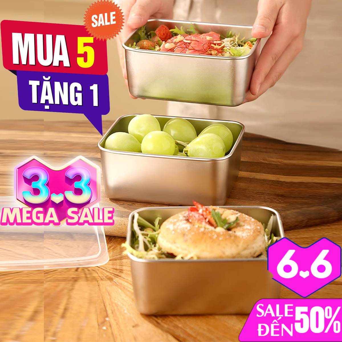 Mua 5 tặng 1 - Hộp Lạnh Đựng Thực Phẩm Inox 304 An Toàn Cao Cấp, Hộp Inox Kèm Nắp đậy Nhựa, Hộp đựng đồ Inix đa Năng
