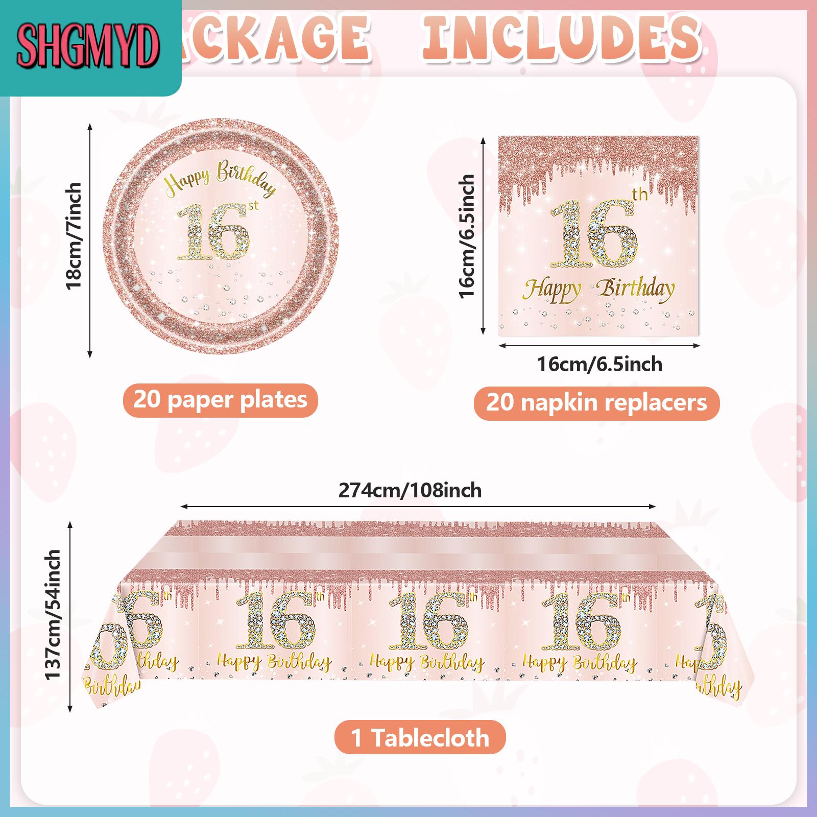 【SHGMYD】เข็มกลัดไว้อาลัยโบว์ไว้ทุกข์ เข็มกลัดไว้ทุก อุปกรณ์ตกแต่งวันเกิดสีโรสโกลด์ชุดโต๊ะปาร์ตี้ธีมกุหลาบทอง41ชิ้น13 16 18th (16TH วันเกิด) ราคา 151 บาท*ส่งฟรี