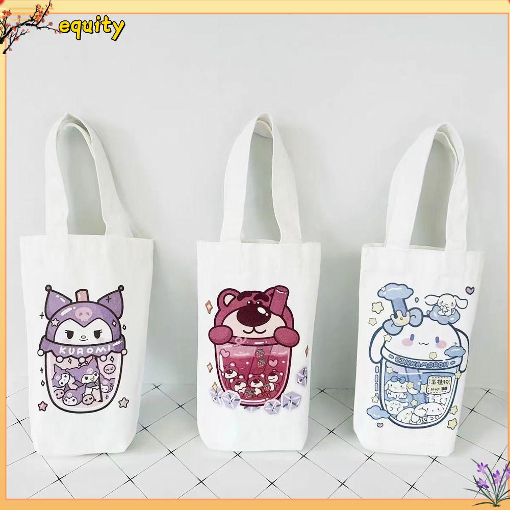 EQUITY Dây đeo cổ tay Túi đựng cốc Vải bố Gấu Sanrio Pooh lotso Túi tote lật đật Dễ thương In hoạt h