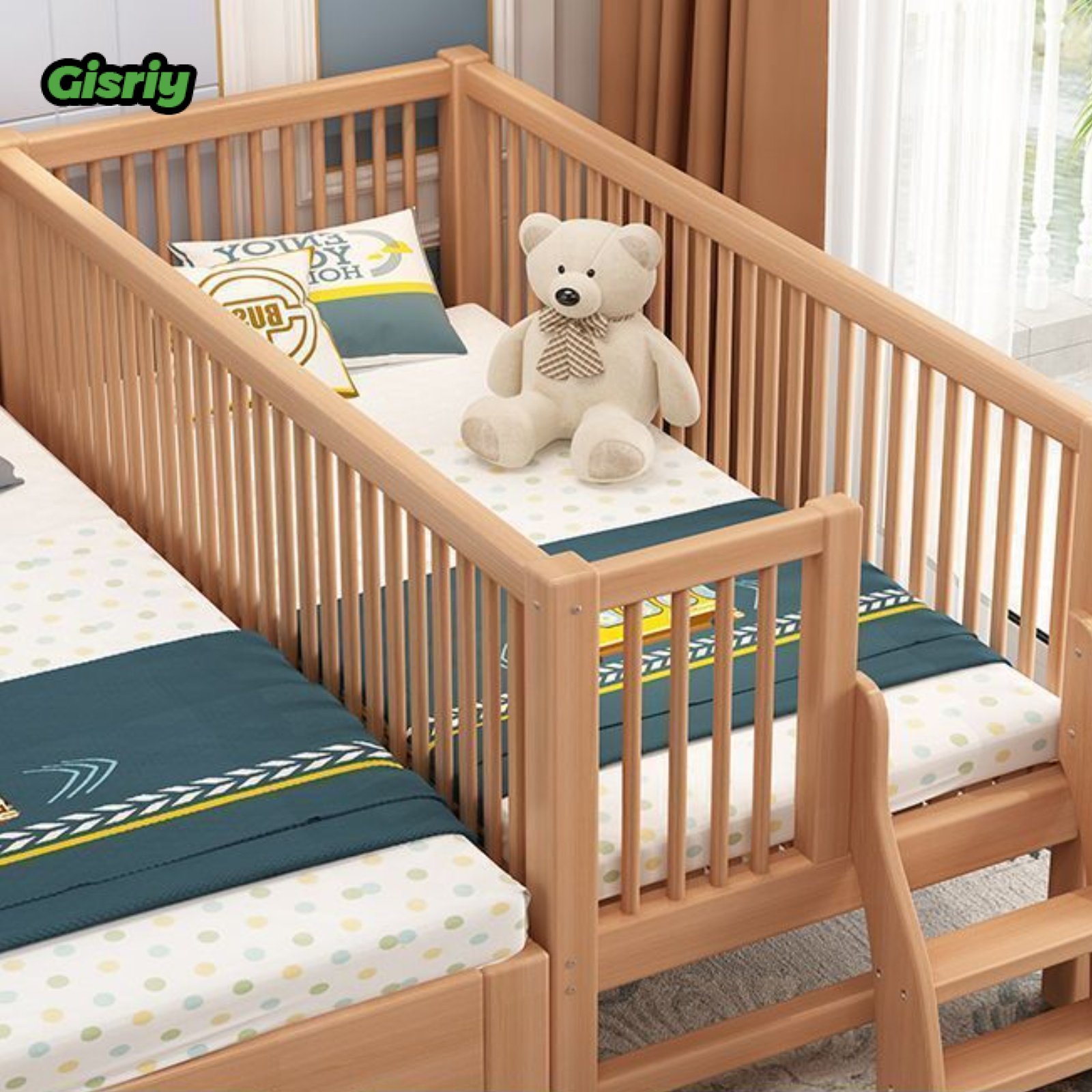 MagiDeal Seamless Splicing Beech Wood children's Bed Rounded Corners Solid Wood Bed Extension Stable Structure Wooden Co-Sleeper Crib Formaldehyde-Safe for Infants, Toddlers, Parents, Bedroom, Home ราคา 13,531 บาท*ส่งฟรี