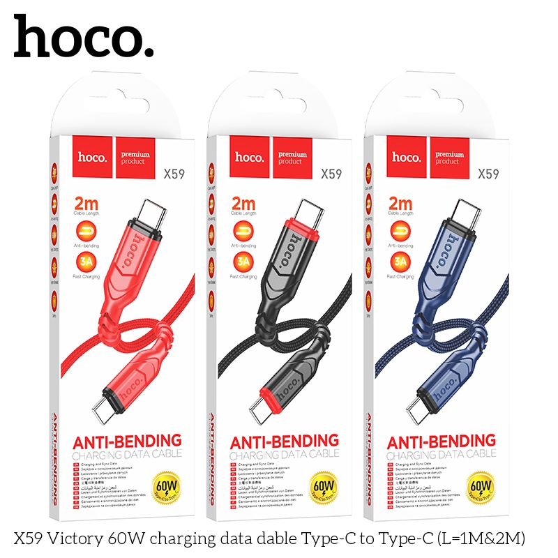 Cáp Sạc Hoco X59 Micro 2 Mét. Cáp Sạc Hoco X59 USB Ra Type-C 2 Mét. Cáp Sạc Nhanh 60W 2 Đầu Type-C H