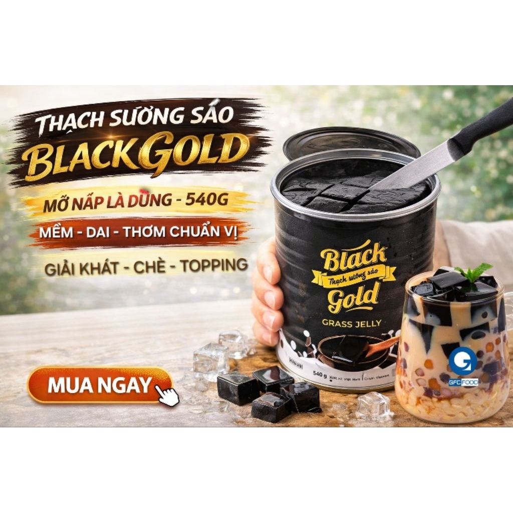 [Lon 540g] Thạch Sương Sáo Ăn Liền Black Gold – Mở Nắp Là Ăn, Thơm Mát Tự Nhiên