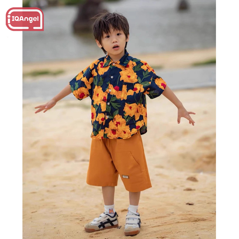 IQANGEL Boy's Short-Sleeved Shirt, Children's Floral Shirt in Summer, Loose and Comfortable ราคา 157 บาท*ส่งฟรี