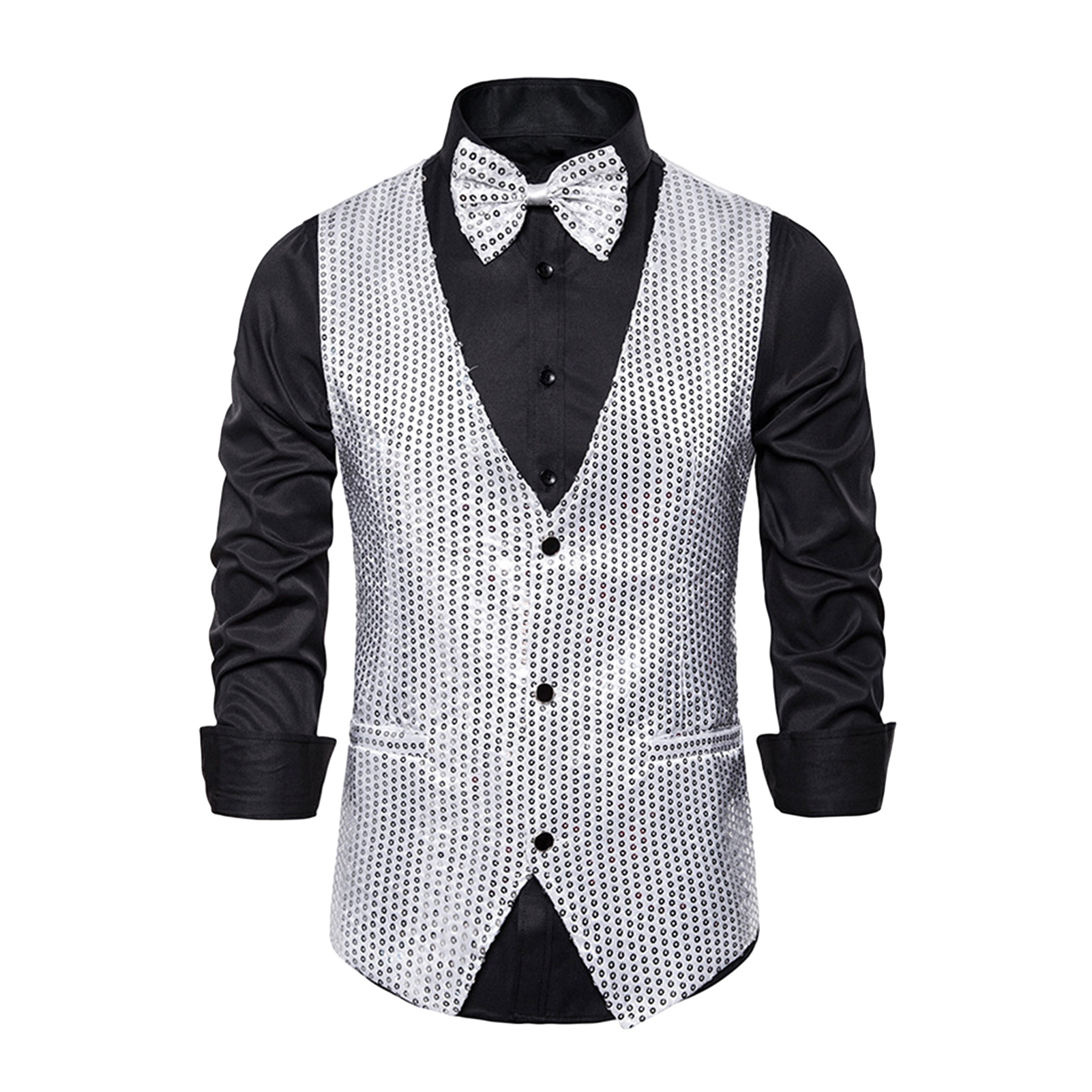 Zhousouxi hiệu suất Áo Ghi Lê Nam sequin Vest Nam kim sa sáng bóng vest đính nơ thiết lập cho Retro 