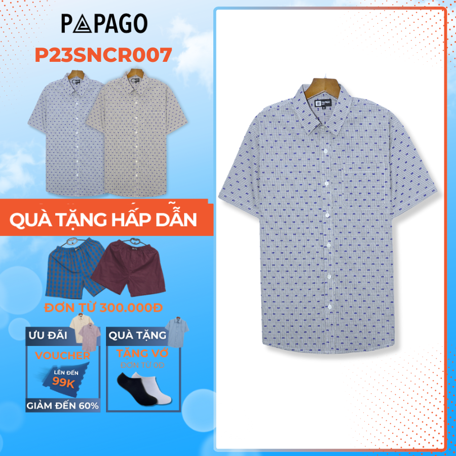 Áo sơ mi nam Trung niên PAPAGO tay ngắn sọc caro nhí P23SNCR007