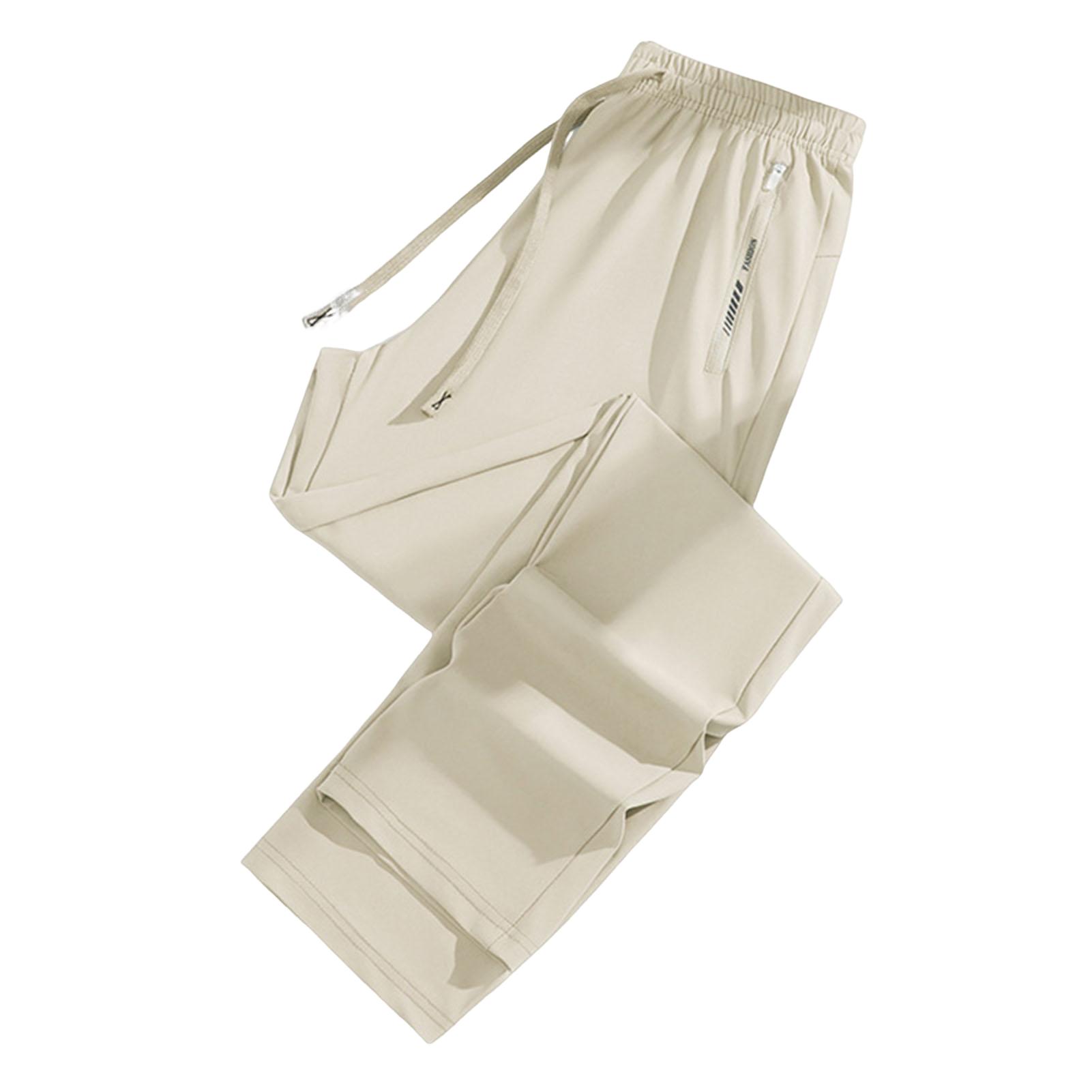 UHH Elastic Waistband Pants Unisex Summer Ice Silk Pants Lightweight Quick-dry Loose Fit Straight Leg Cooling Trousers with Drawstring Elastic Waist Breathable Sweatpants for Daily Wear Sports - 4