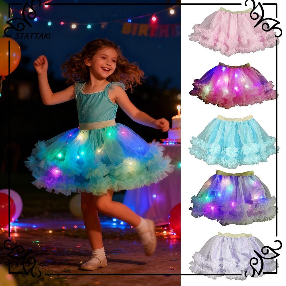 STATTAXI Đèn LED Váy nhảy Thắp sáng Giáng sinh Váy công chúa ballet Thời trang Đồ dùng tiệc tùng Tutu phát sáng Trẻ em