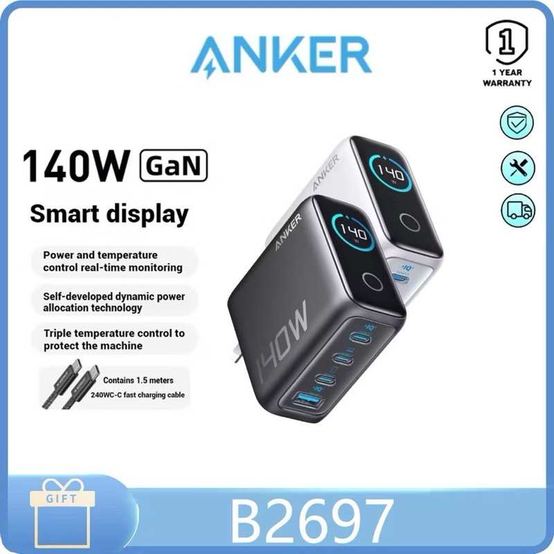 Củ sạc  Anker Zolo 140W GaN A2697 màn hình LED 3 cổng Type C sạc nhanh PD PPS 2.0