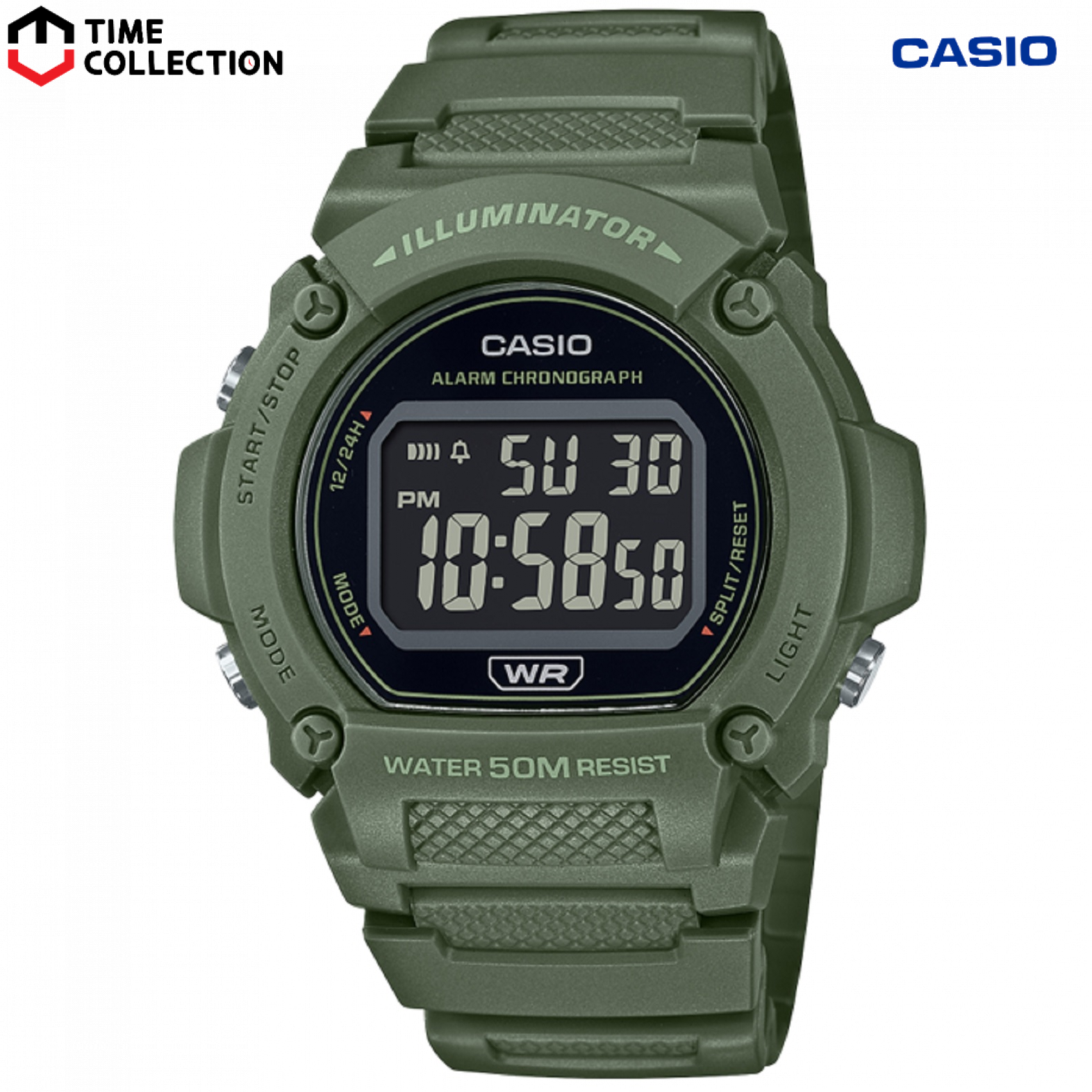 Casio W-219HC-2B Digital Rubber Strap Watch 50M Water