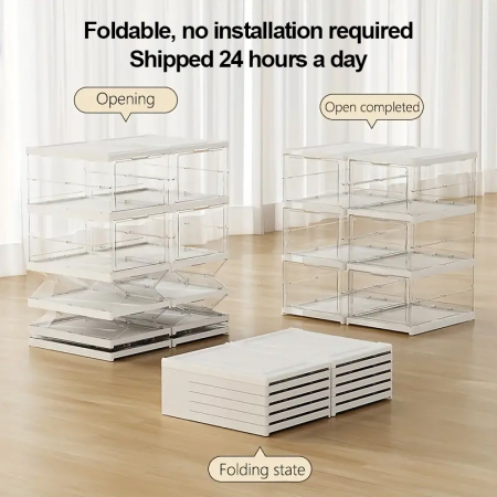 Foldable Clear Shoe Storage Box Set - Stackable Organizer