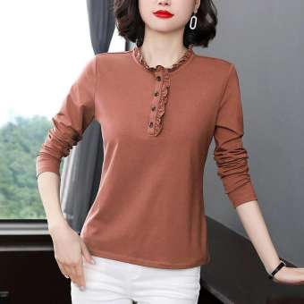 Phụ nữ dài tay áo T-Shirt Áo khoác Blouse rộng cỡ lỡn mới thời trang Hàn Quốc giản dị dài TOP baju Áo Thun perempuan