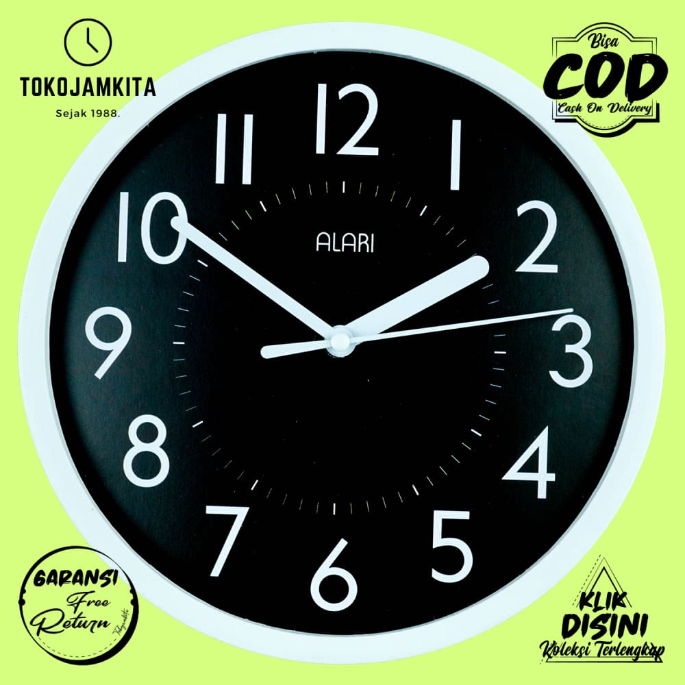Jam Dinding Alari AL1209-1668 Minimalis Quartz Hiasan Rumah Minimalis Modern Besar BestSeller Hitam
