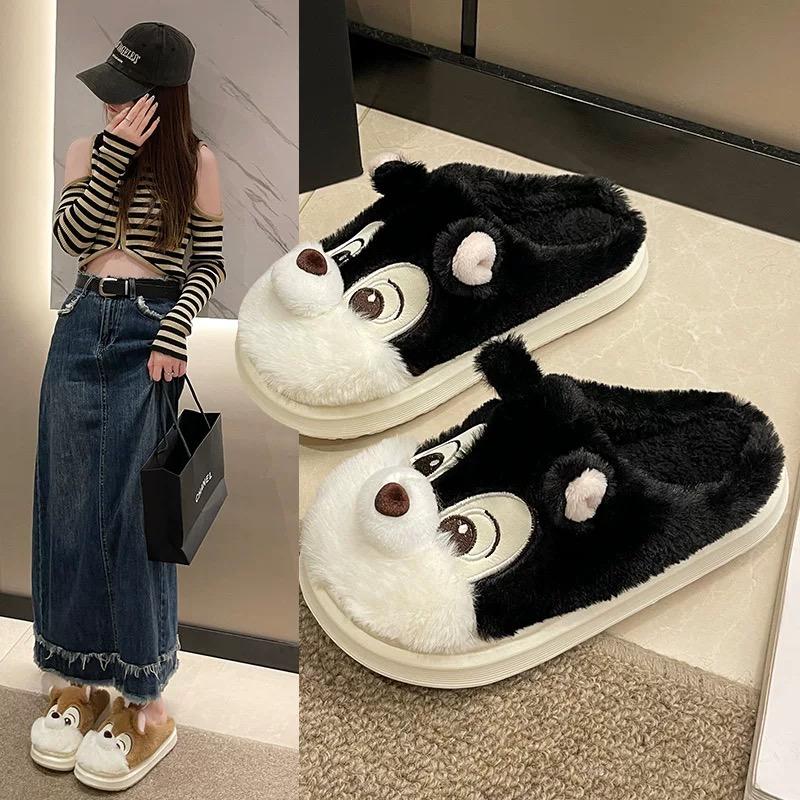 Bs Shop Shoes to Wear Around the House Velvet Slippers (Pattern/Squirrel Pattern), Soft Fabric, Comfortable to Wear, No.T821, Recommended to Go up 2 Sizes. ราคา 169 บาท*ส่งฟรี