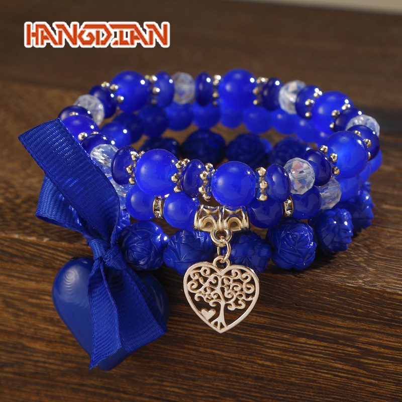 HANGDIAN New Bohemia Beads Bracelet Love Heart Bow Tie Rose Beads Beads String Ladies Multi-Layer Bracelet ราคา 65 บาท*ส่งฟรี
