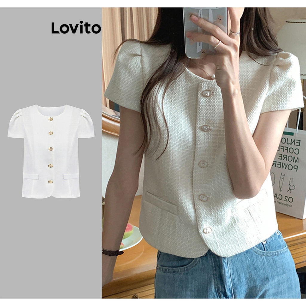 Lovito Áo khoác giả có nút trơn thông thường dành cho nữ L76AD093
