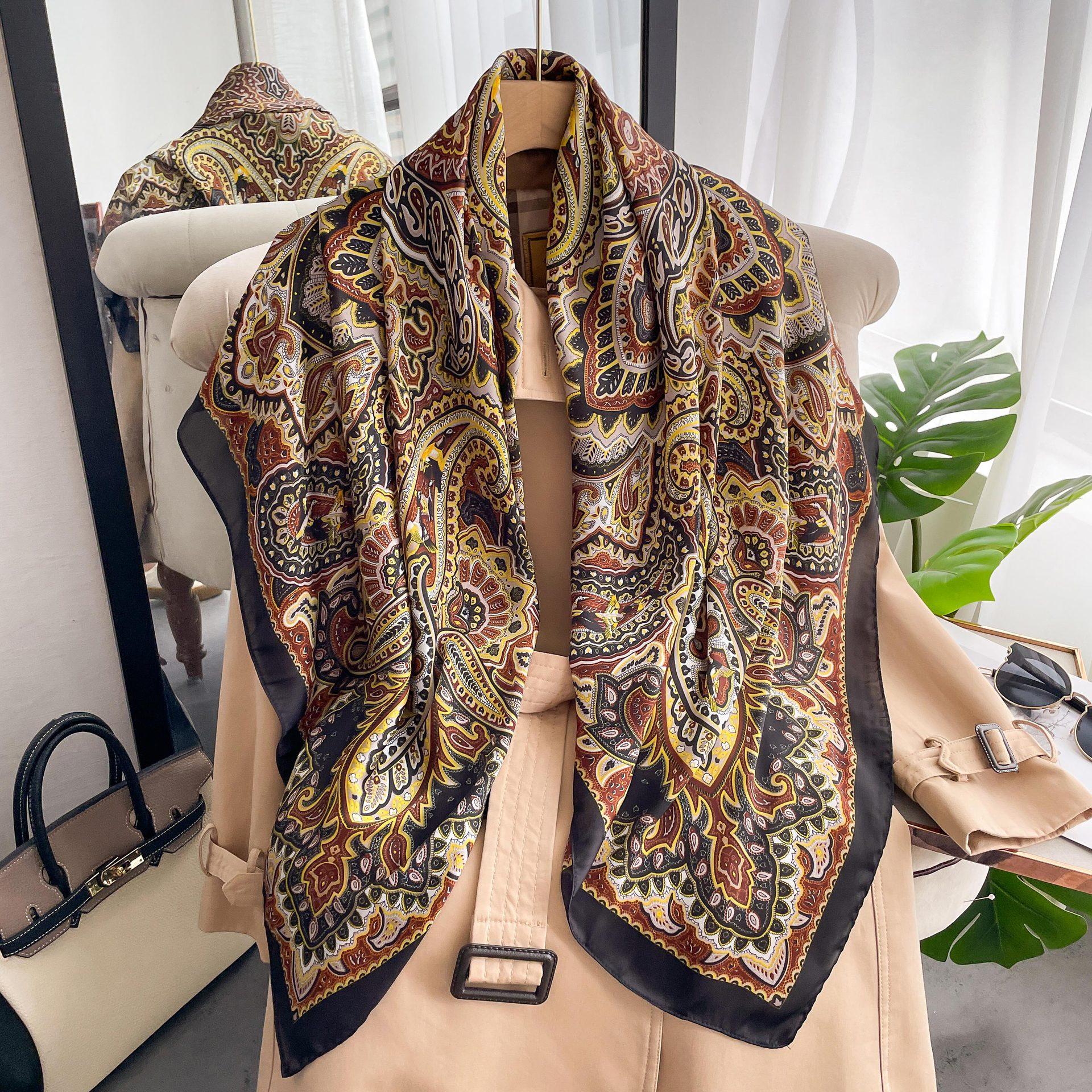 110cm thời trang khăn quàng vuông Khăn Quàng Cổ Lụa của phụ nữ Khăn lụa khăn quàng cổ in Khăn trùm đầu khăn choàng WJ110FZS-08
