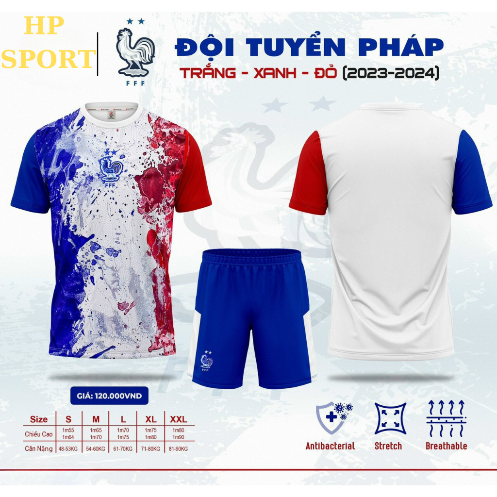 Bộ quần áo đá banh đội tuyển pháp trắng xanh đỏ