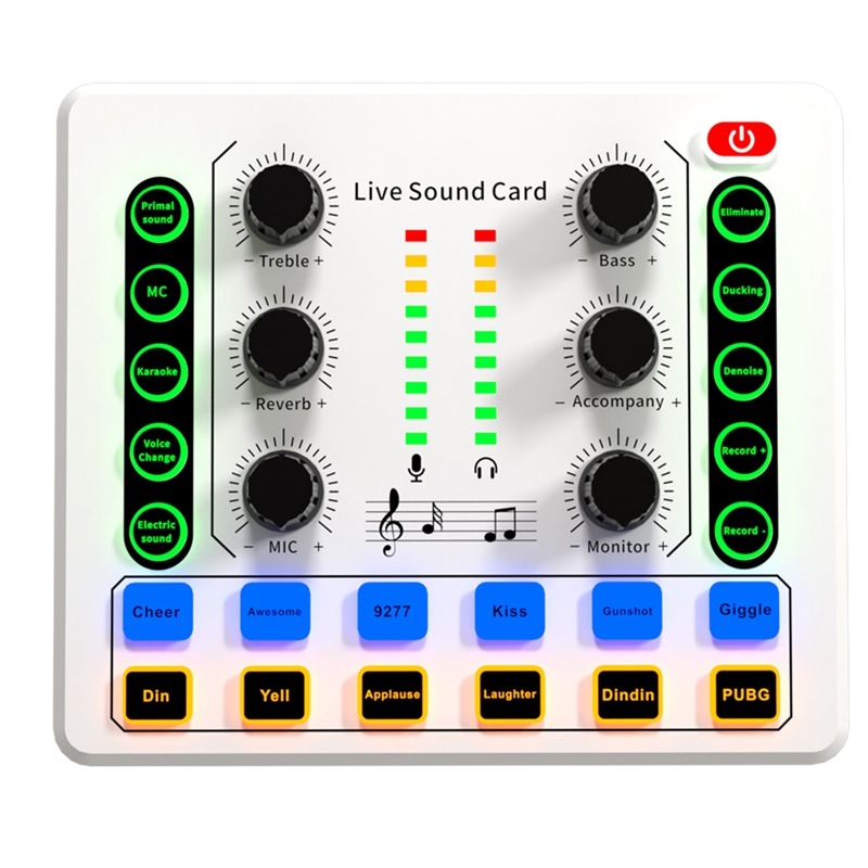 White Live Sound Card Live Sound Card M8 Wireless Bluetooth Audio Mixer Digital Mixer Noise Reduction Live Streaming Broadcast Podcasting