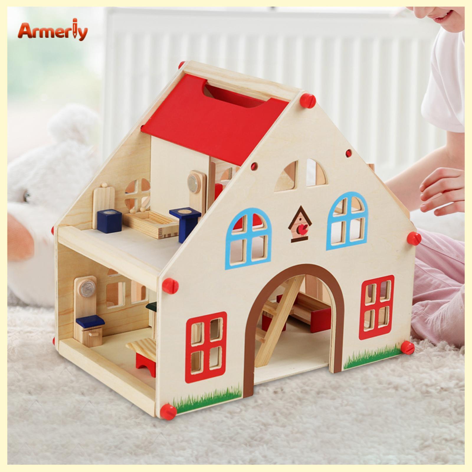 Prettyia Wooden Dollhouse Pretend Play 2 Storey Model Decoration with Furniture and Accessories Craft Doll House Toy for Age 3 and up - Brand Prettyia Presyo 2,587 Piso*Libreng Shipping