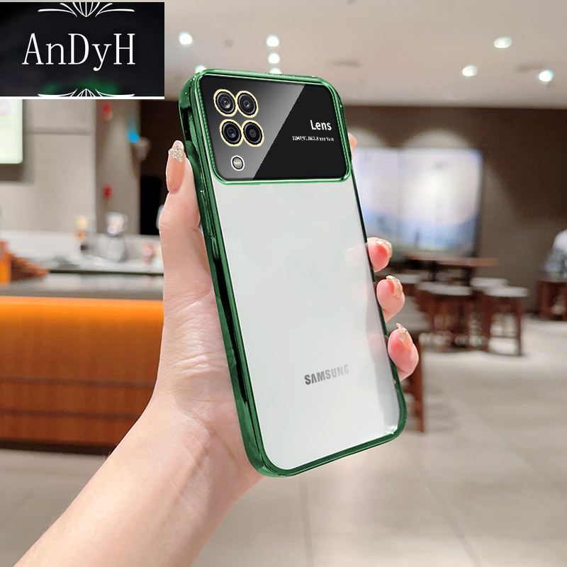 AnDyH Phone Case For Samsung A12 M12 F12 Electroplated Transparent Soft TPU Glass Camera Protector Back Cover