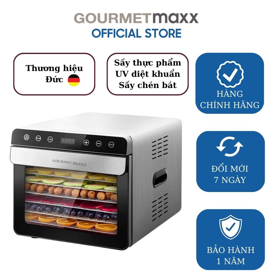 (Hàng Đức- Cao cấp) Máy sấy thực phẩm GOURMETMAXX 8 khay - có đèn UV diệt khuẩn - chức năng sấy chén bát