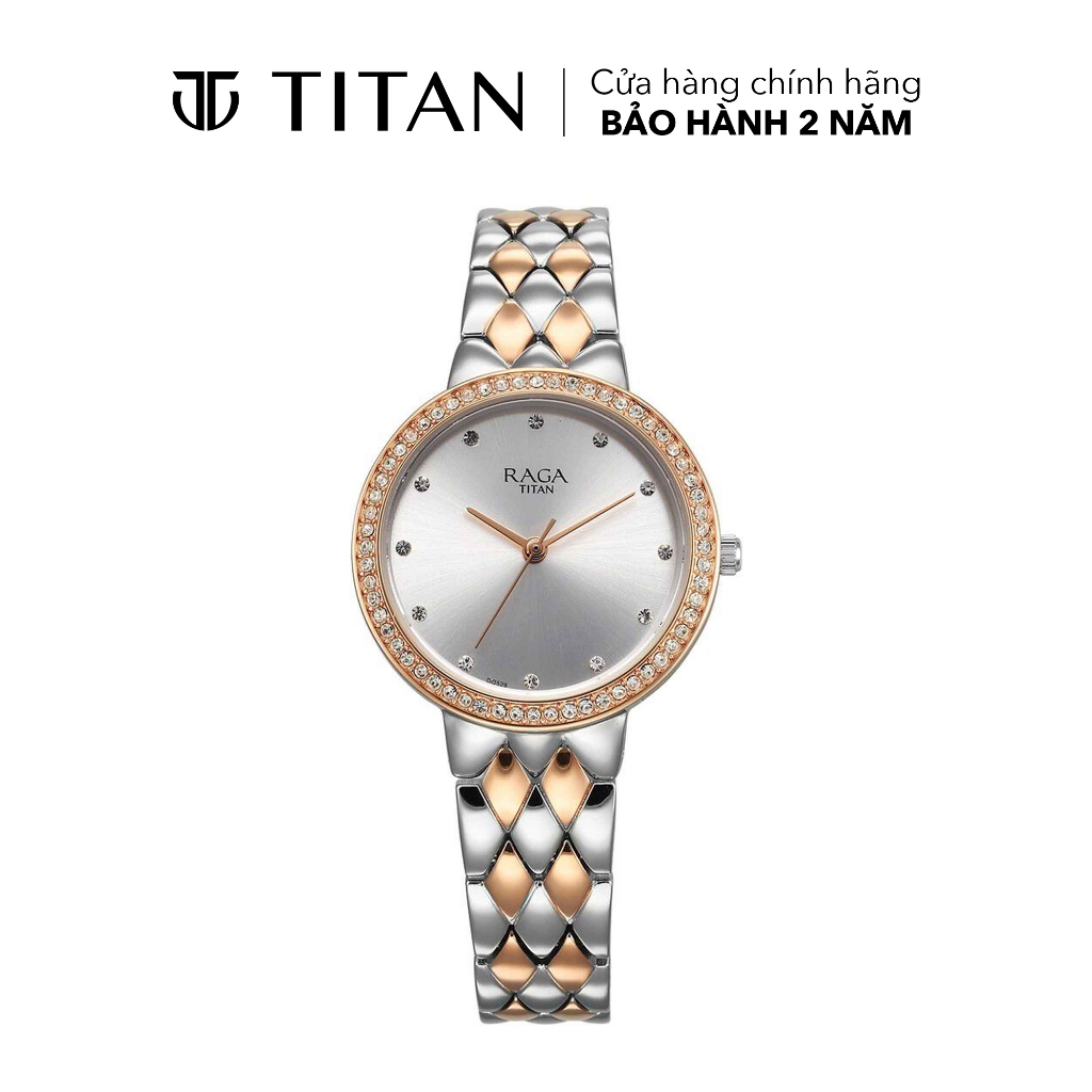 Đồng hồ nữ TITAN Raga Showstopper dây hợp kim, mặt 32MM, dây màu 2 màu, 95282KM01