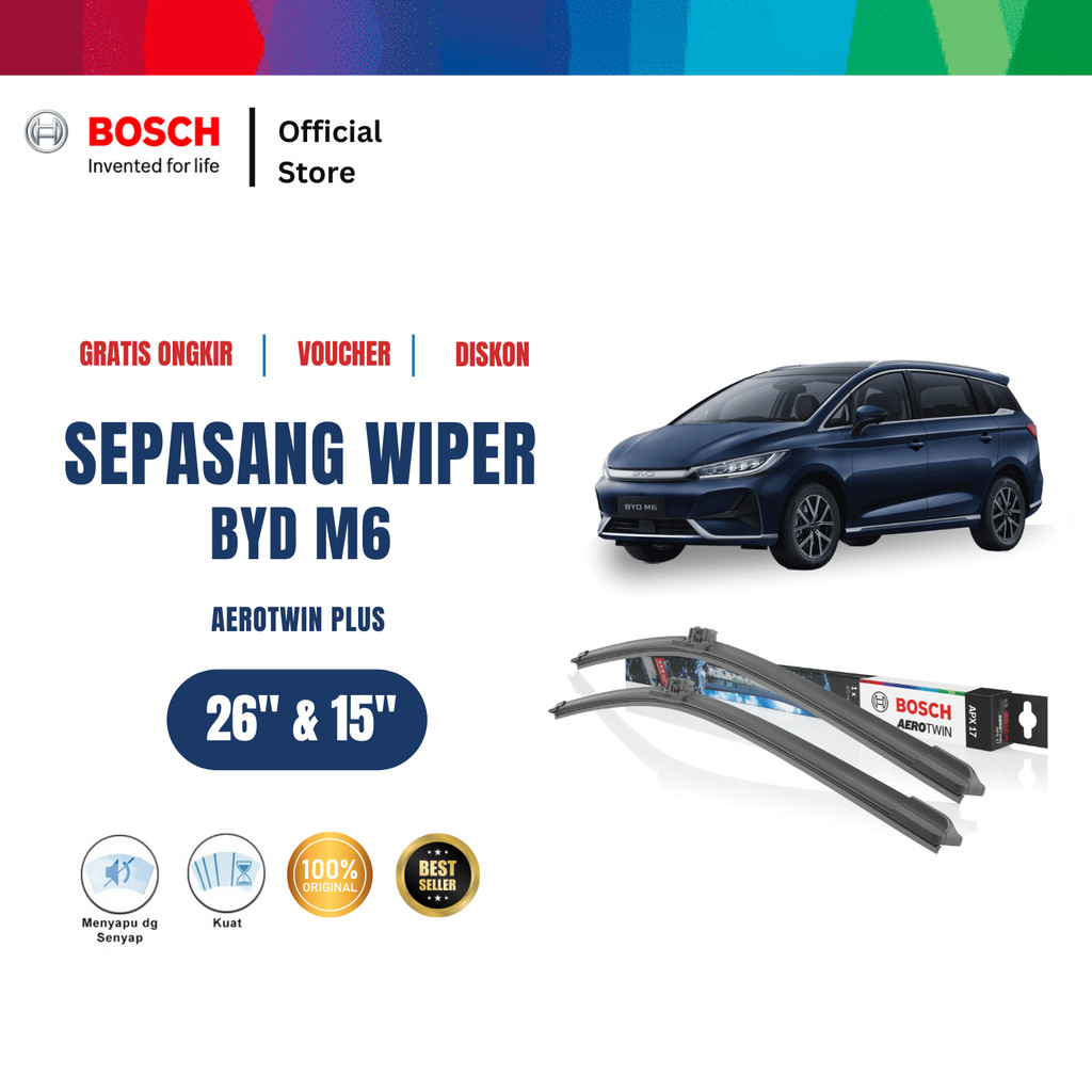 Bosch aerowin wipers plus electric car BYD M6 size 26 and 15 inch Harga 545,200 rupiah*Gratis Ongkir
