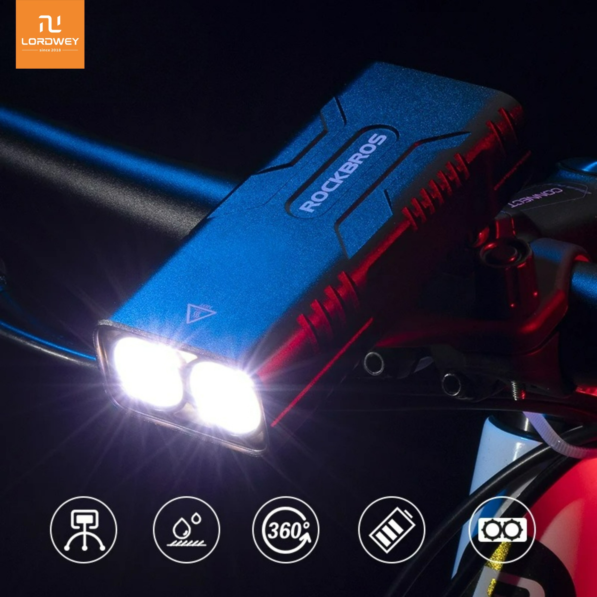 LORDWEY & ROCKBROS 2T6 LED Bicycle Light 10W 10000 MAh Bike Front Lamp Flashlight Cycling Equipment MTB Headlight Super Bright Flashlight ราคา 2,603 บาท*ส่งฟรี