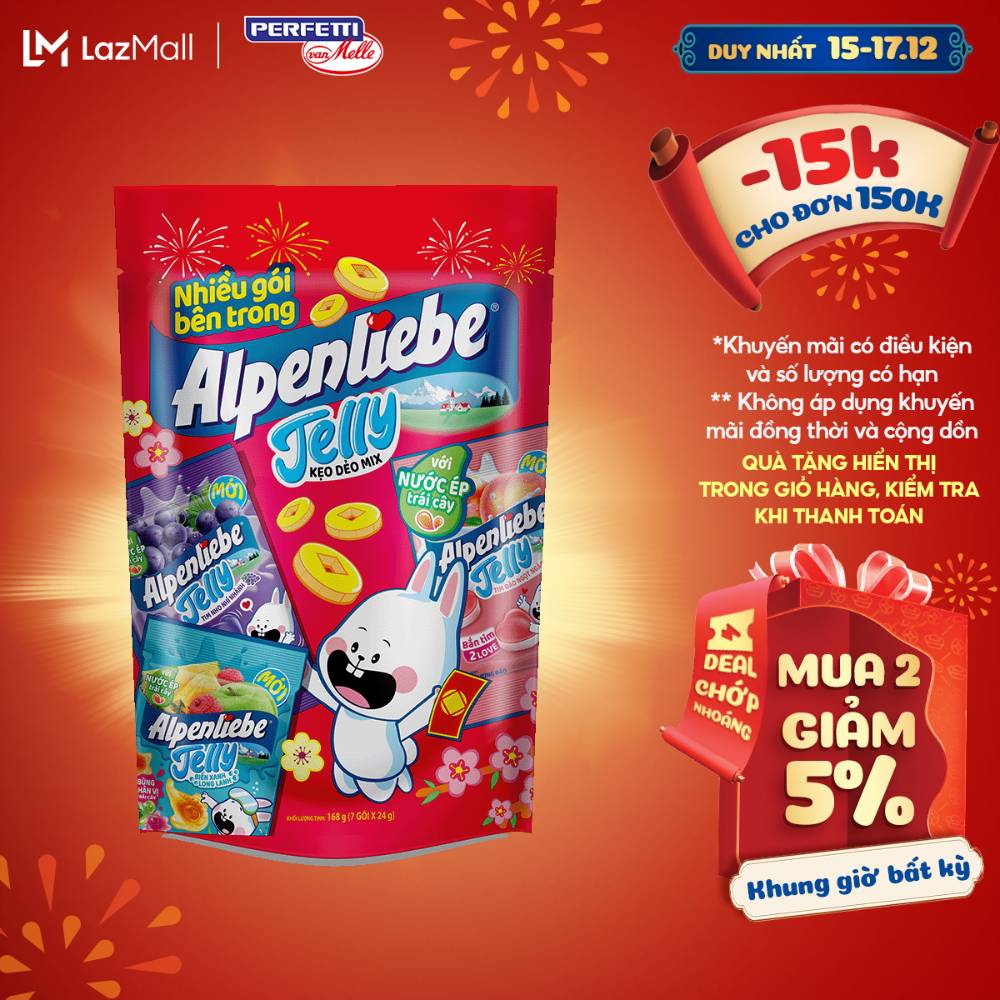   TẾT 2026  Kẹo Dẻo Alpenliebe Hỗn Hợp Trái Cây 168g 
