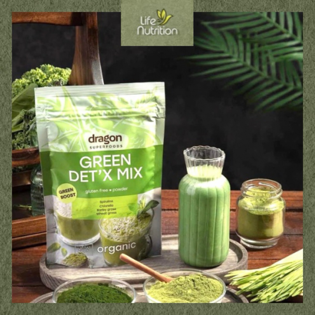 Siêu Thực Phẩm Green Det’x Mix Dragon Superfoods-200g- (Tảo lục, tảo xoắn, cỏ lúa mì, cỏ lúa mạch) - Được kết hợp tuyệt vời của các siêu thực phẩm như tảo xoắn spirulina (25%), tảo lục chorella (25%), bột cỏ lúa mạch (25%), bột cỏ lúa mì (25%), mang lại