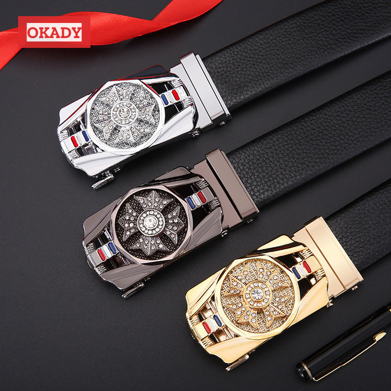 OKADY Men's Business and leisure automatic buckle sports car rotating belt