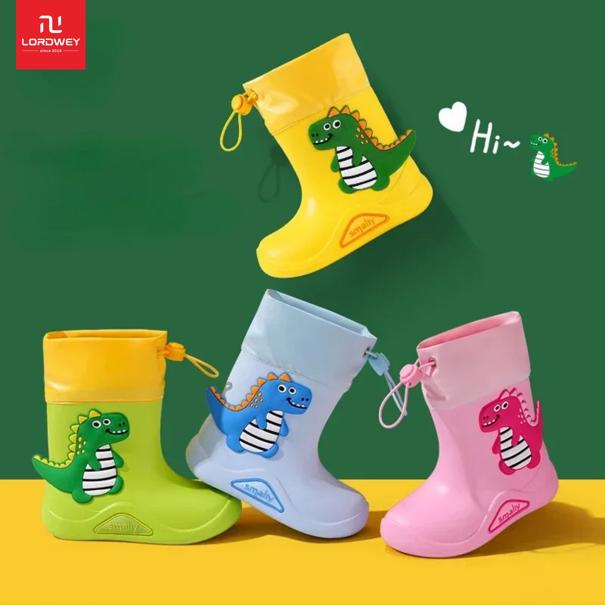 Lordwey bé ỦNG ĐI MƯA phim hoạt hình trẻ em Đồ dùng đi mưa ngoài trời không thấm nước chống trơn trượt khủng long bé trai giày đi mưa