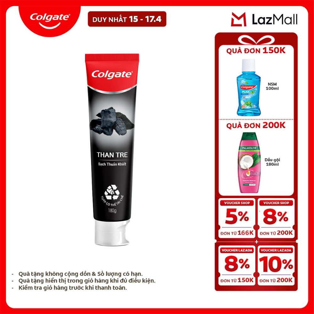 [Chỉ 15-17.4_X2 Voucher giảm đến 18%] Kem đánh răng Colgate thiên nhiên từ than tre Hàn Quốc 180g