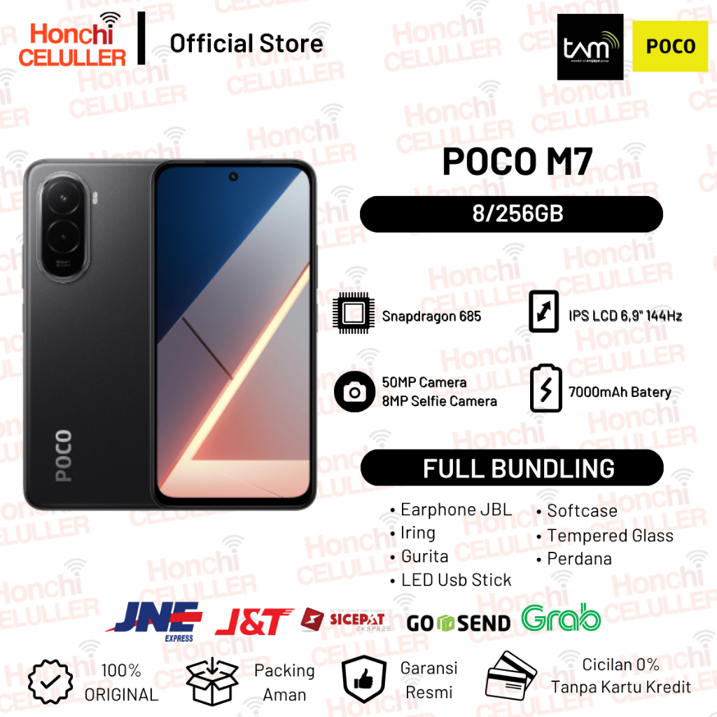 Xiaomi POCO M7 8GB/256GB Baterai besar 7000mAh dengan pengisian daya 33W Garansi Resmi Xiaomi Indonesia TAM Harga 2,645,000 rupiah*Gratis Ongkir