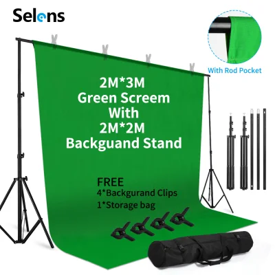 Selens Green Screen With Stand Muslin Backdrop Photo Studio Adjustable 2x2m Background Stand Kit For Photography Studio Equipment