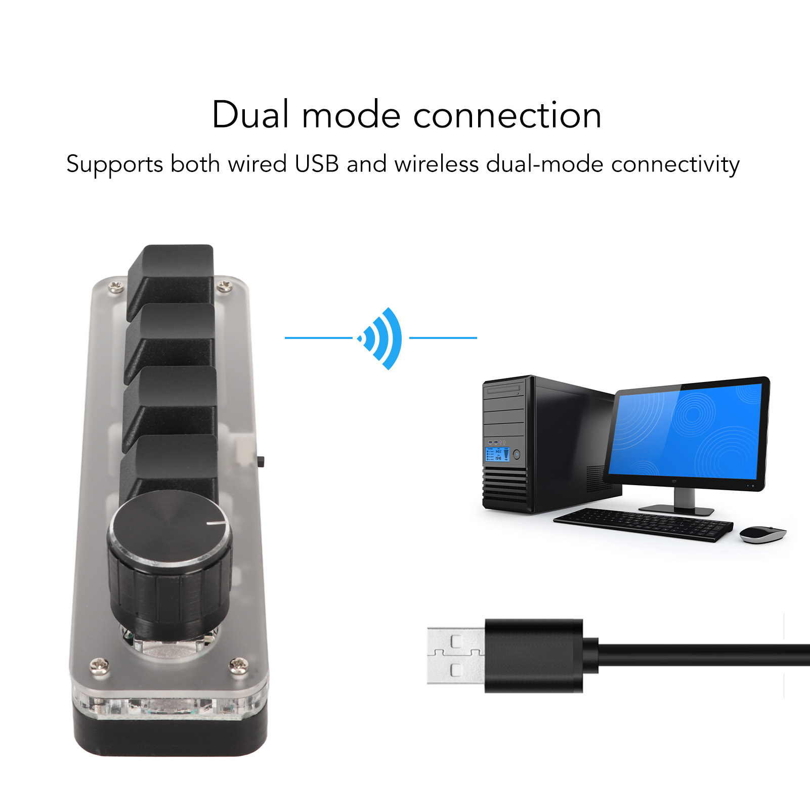 PC bàn phím màu xanh chuyển đổi chế độ kép kết nối USB mini 4 Bàn phím chính với núm cho máy tính