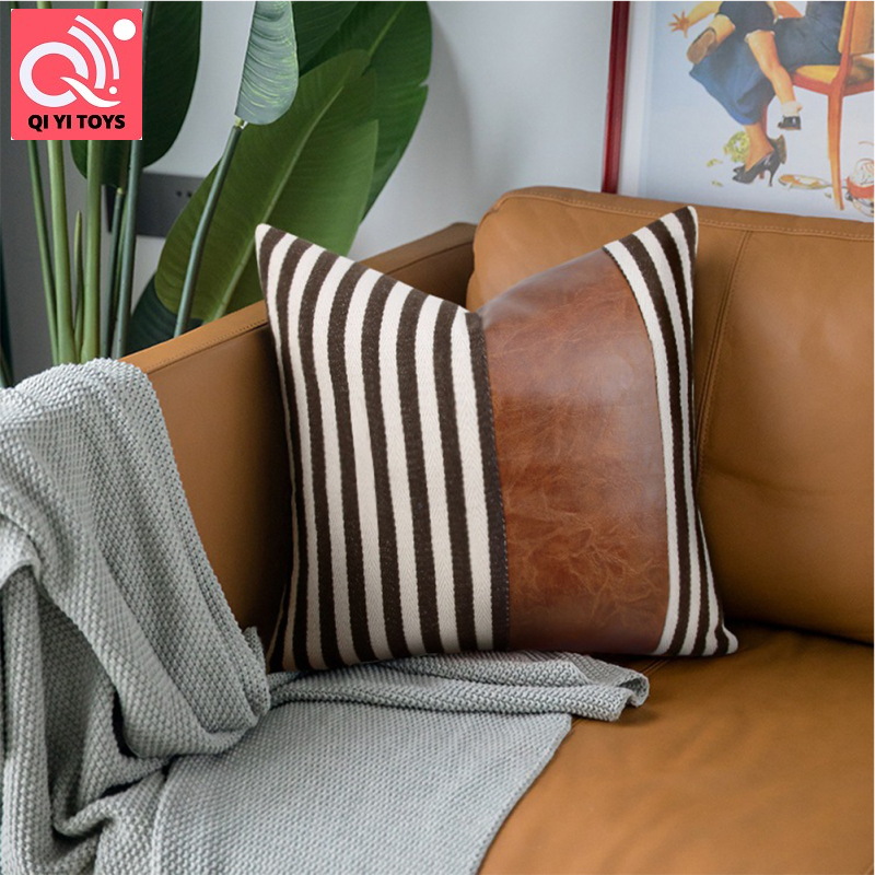Chất liệu da PU khâu vải gối 45*45cm bọc gối cho giường hộ gia đình sofa
