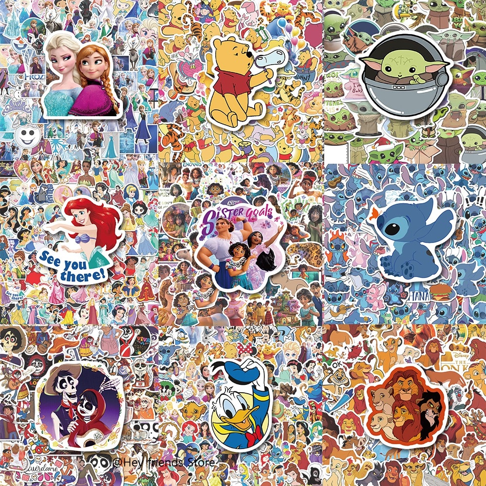 50Pcs Cartoon Movie Frozen Encanto Pooh Bear Princess Stickers Cute Toys Decals for Girls Kids Laptop Kawaii Sticker