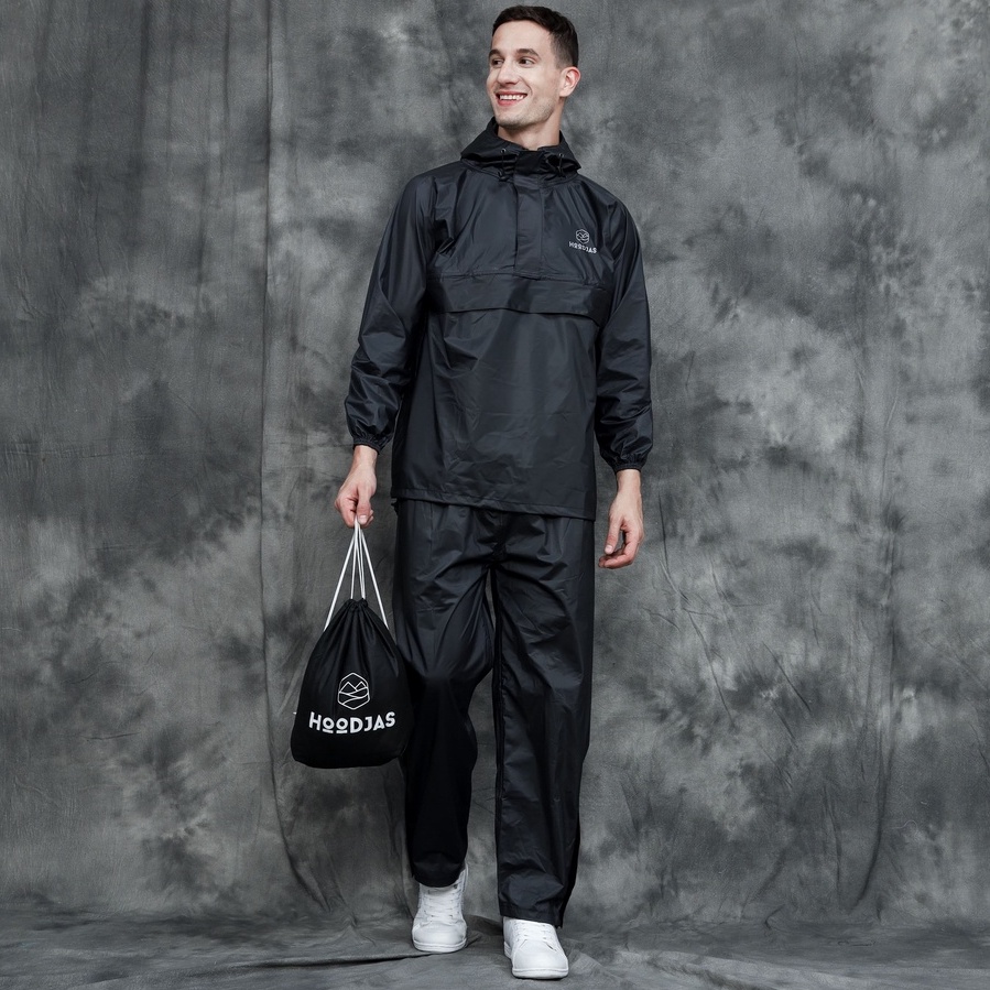 HOODJAS / KANGAROO RAINCOAT / Jas Hujan Kangguru / Anti Bocor / Jas Hujan Saku Kangguru / Pria Wanita Dewasa Anti Air / Bahan Waterproof HITAM Harga 64,000 rupiah*Gratis Ongkir