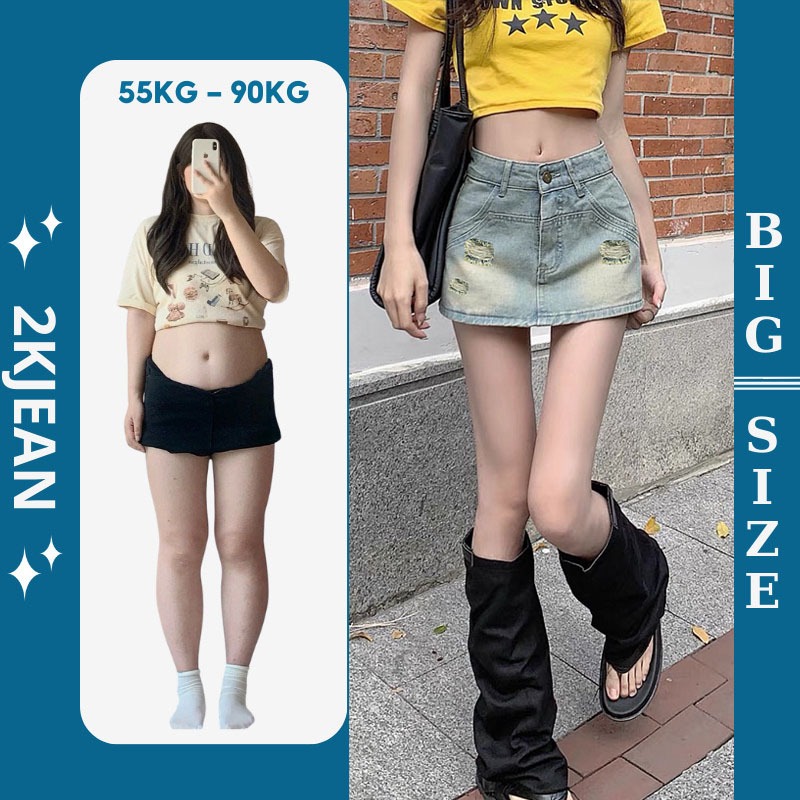 Quần đùi giả váy rách Bigsize 40kgkg-85kg kiểu chân váy nữ dáng chữ a cạp cao đi chơi đi biển 2KJean MS2028