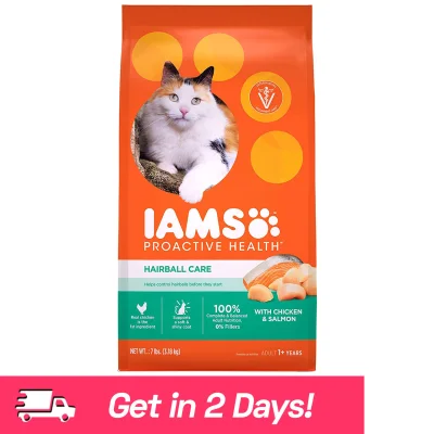 3.17kg IAMS Hairball Care Proactive Health Adult Dry Cat Food Chicken and Salmon
